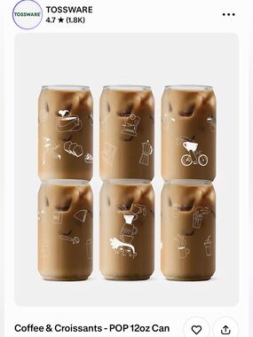TOSSWARE Coffee & Croissants - POP 12oz Can Cups Set of 6